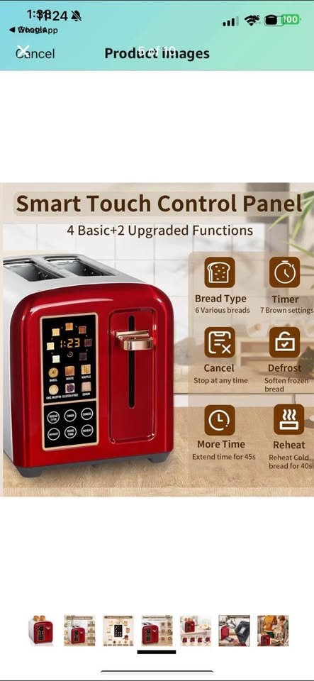 Red 2-Slice Toaster Wide Slots Digital Display
