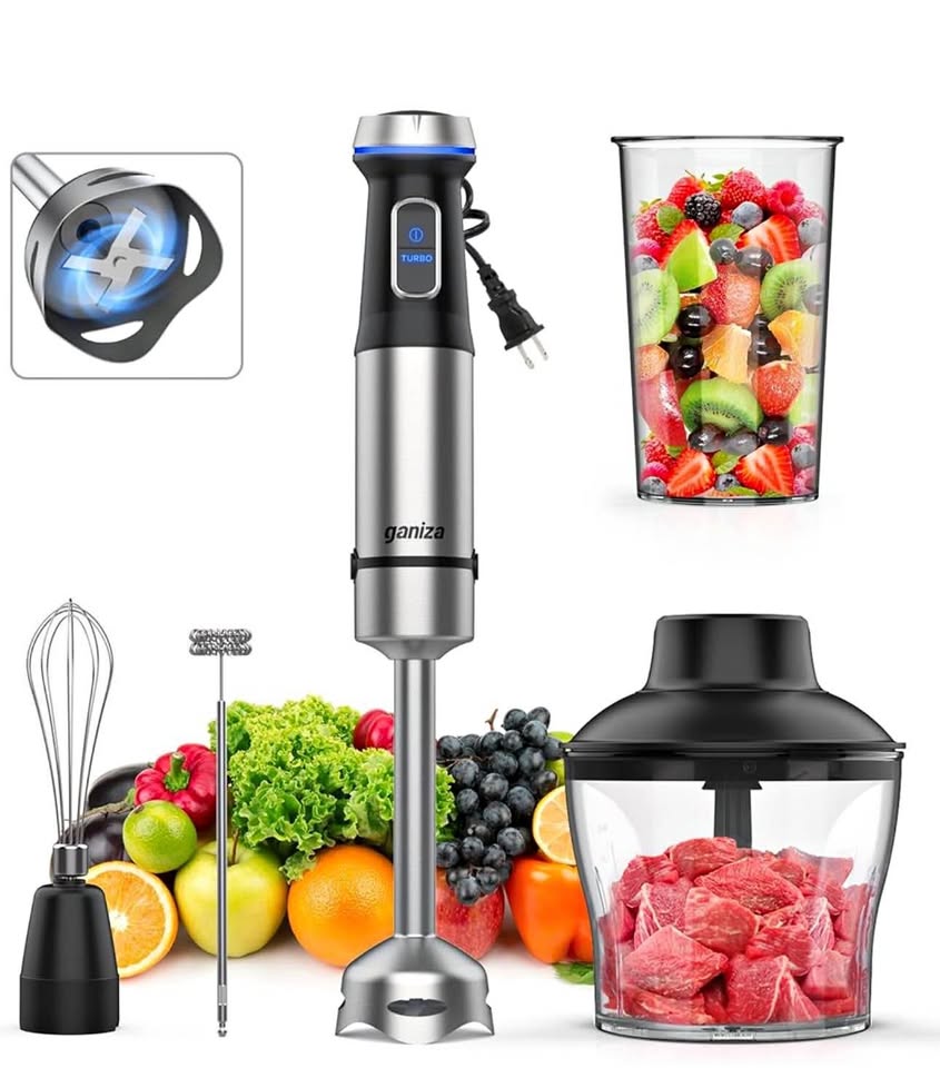 Ganiza Immersion Blender 5 in 1 Hand Blender 800W Heavy Duty Motor, 15 Speed and Turbo Mode Handheld