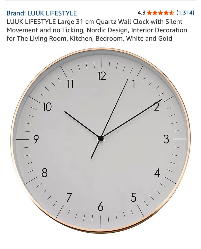 LUUK LIFESTYLE Silent Quartz Wall Clock 31 cm White Gold
