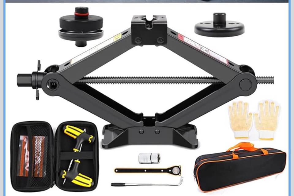 New Scissor Car Jack Kit w/ Tire Repair Set