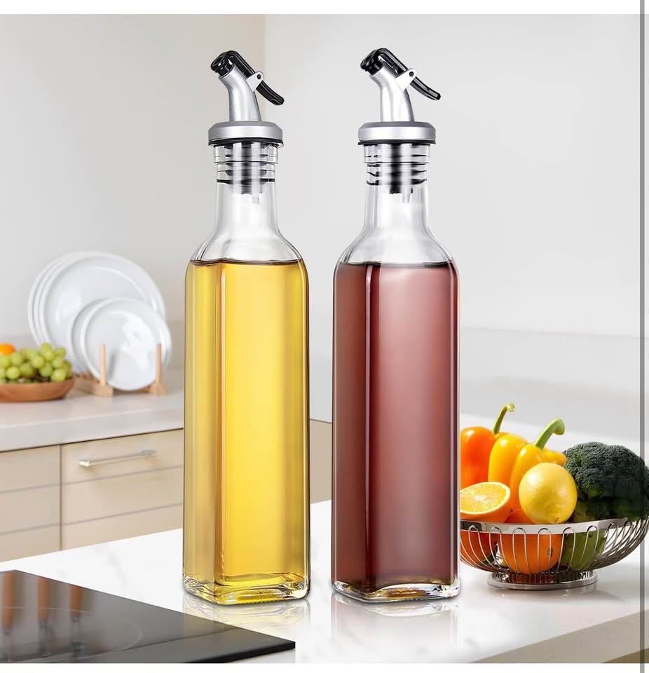 YEBODA 8oz Clear Glass Olive Oil Dispenser Bottles, and Vinegar Cruet Bottle Includes Pourers, Funne