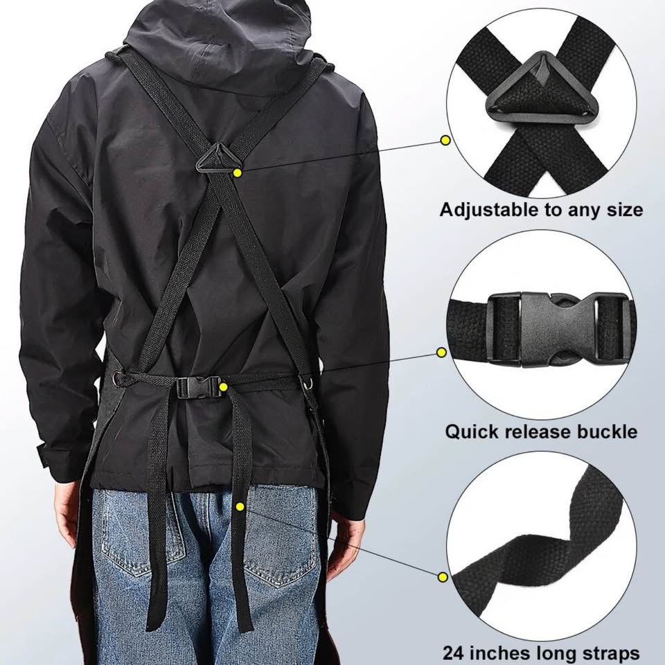 Heavy Duty Waxed Canvas Work Apron for men Rugged & Water-Resistant Black
