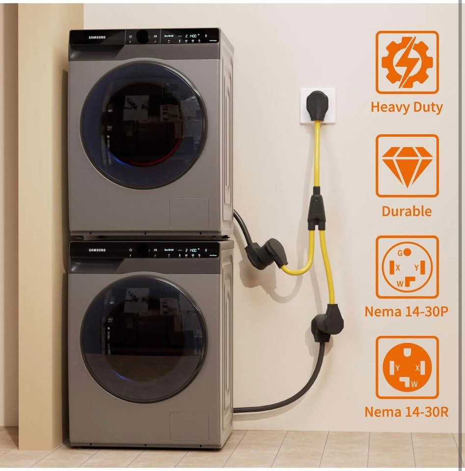 NEMA 14-30P to 2 NEMA 14-30R Dryer Y Splitter 3ft