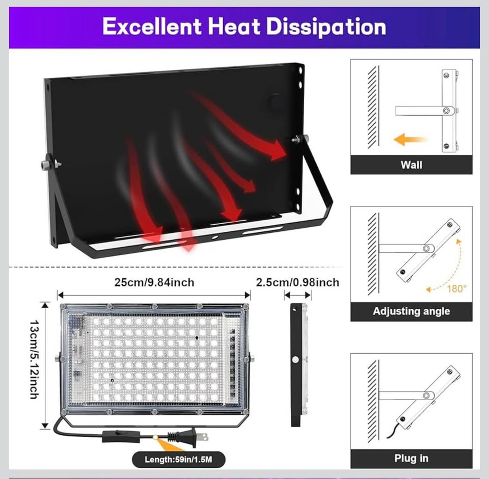 100W LED Black Light 2 Pack, ELWOKS Black Lights for Glow Party, Ultra Thin Black Lights Flood Light