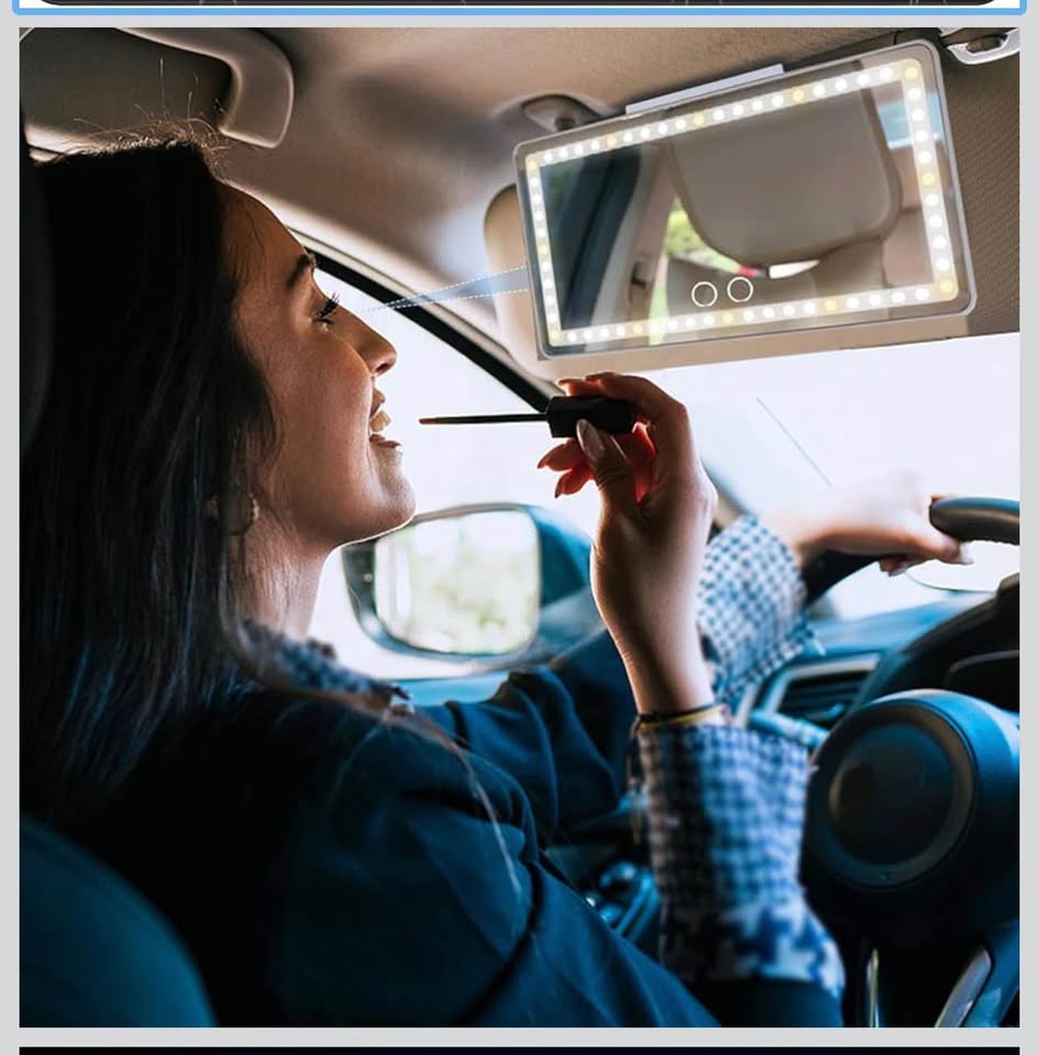 Car Mirror Visor Vanity with Rechargeable LED Light,Car Visor Vanity Mirror,Makeup Mirror with 3 Lig