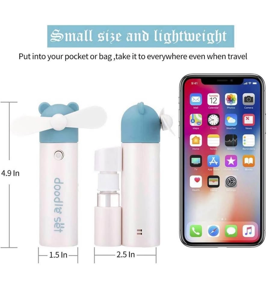 Handheld Mini Portable Misting Fan, USB Rechargeable, 1200mAh Battery for 6 Hrs Continuous Work (Blu