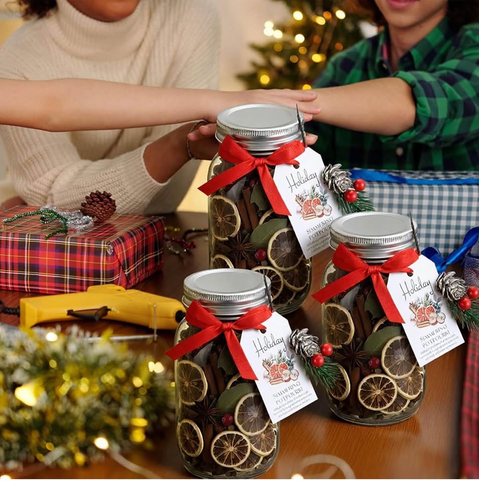 Threehoney 9 Sets Christmas Glass Mason Jars Orange Stovetop Cinnamon Potpourri Storage Include Maso