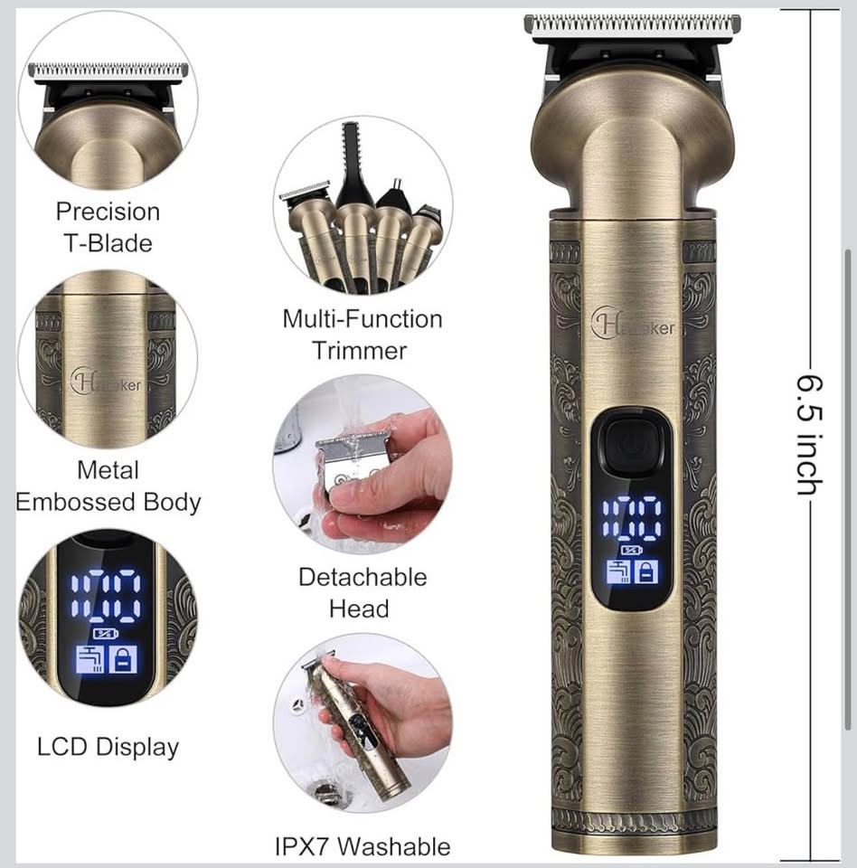 Hatteker Professional Hair Clippers for Men Beard Trimmer Clippers and Trimmer Set Waterproof T-Blad