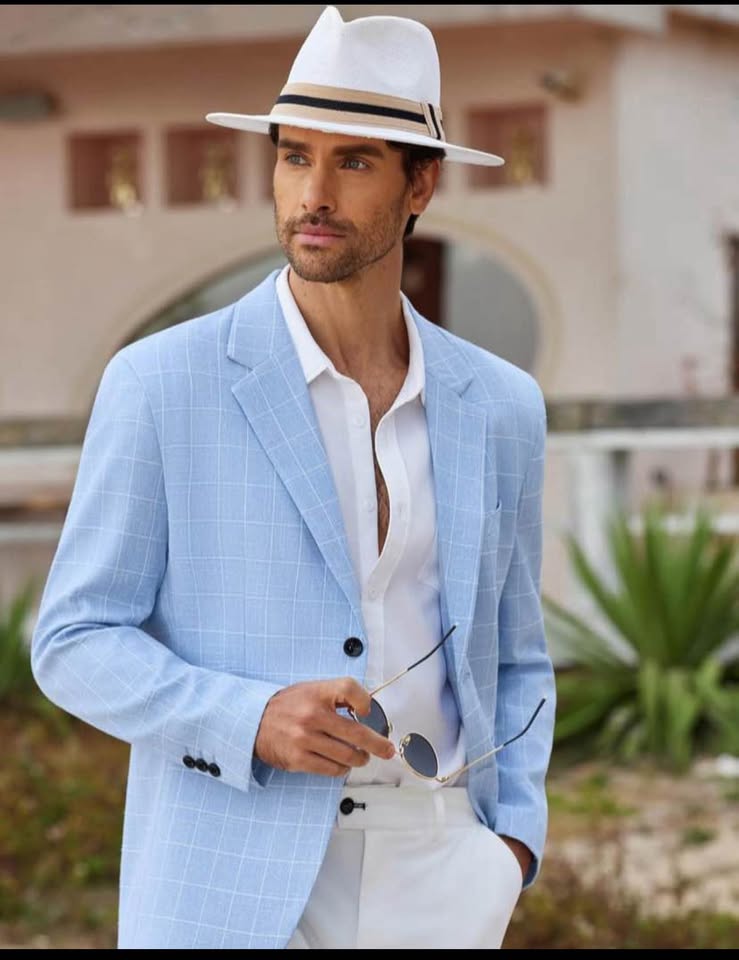 COOFANDY Light Blue Plaid Blazer