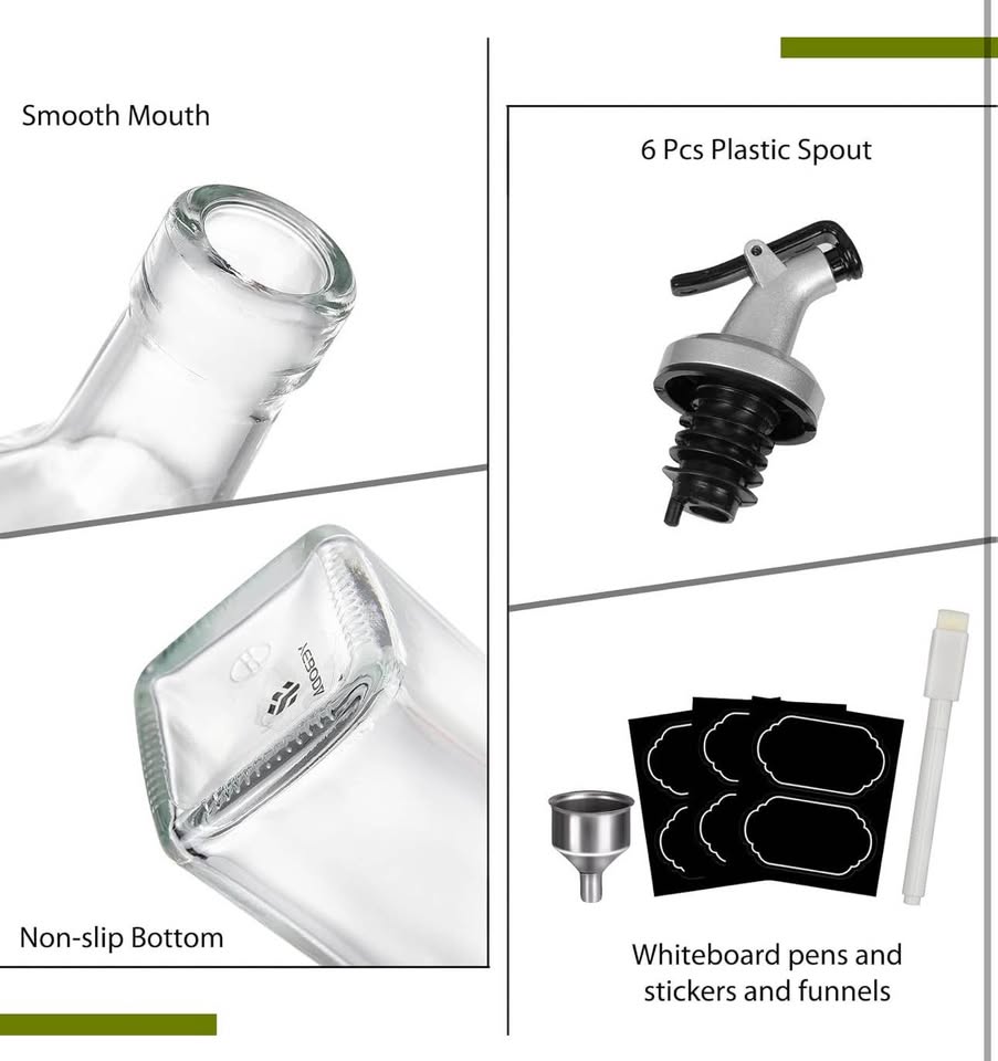 YEBODA 8oz Clear Glass Olive Oil Dispenser Bottles, and Vinegar Cruet Bottle Includes Pourers, Funne
