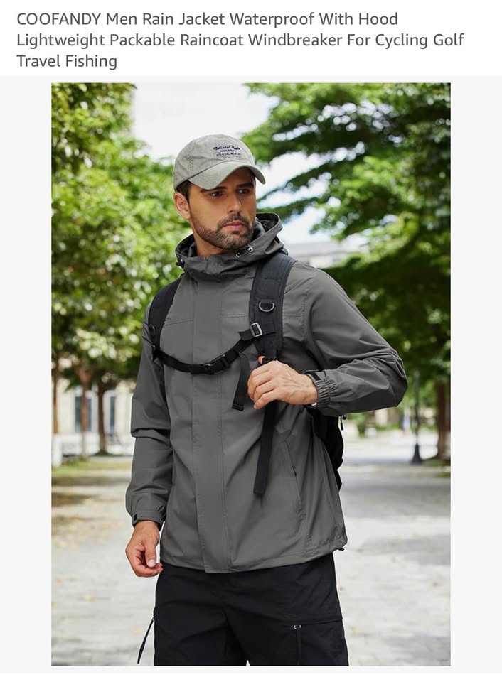 COOFANDY Men Rain Jacket Waterproof With Hood Lightweight Packable Raincoat Windbreaker For Cycling