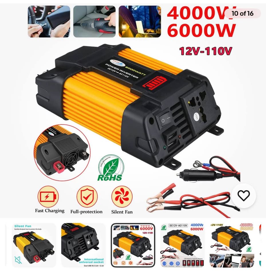 6000W Car Power Inverter 12V DC to 110V AC Power Sine Wave Converter Transformer