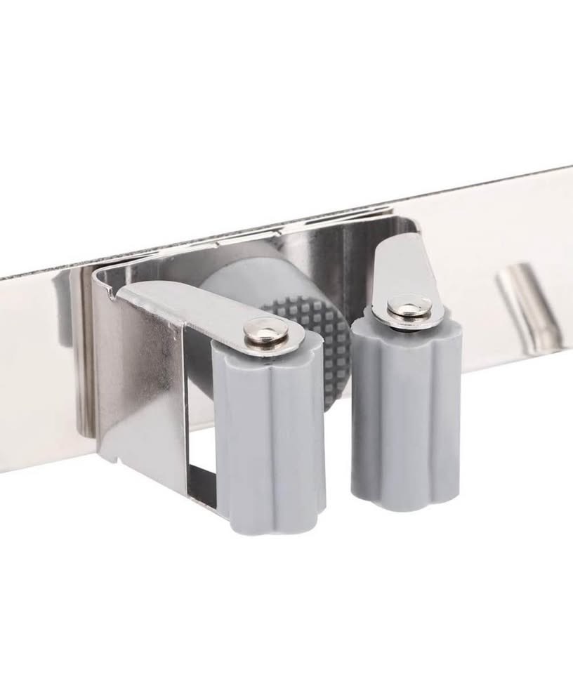 FTVOGUE 304 Stainless Steel Mop Holder, Wall Mount Broom Rack with 4 Hooks, Heavy Duty Mop Organizer