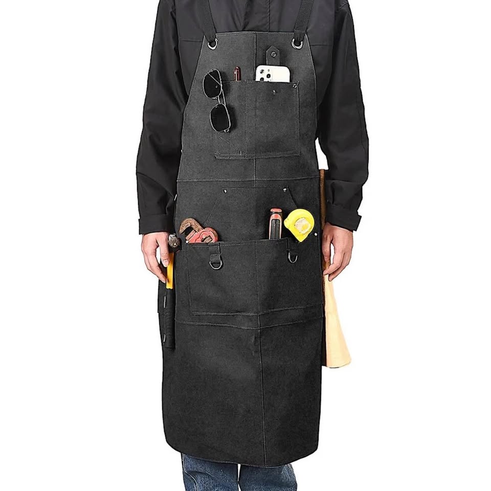 Heavy Duty Waxed Canvas Work Apron for men Rugged & Water-Resistant Black
