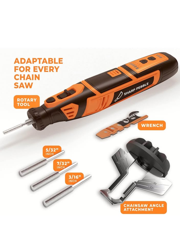 Sharp Pebble Electric Cordless Chainsaw Sharpener Kit - Comes with Chain Saw Sharpener Tool, 4 File