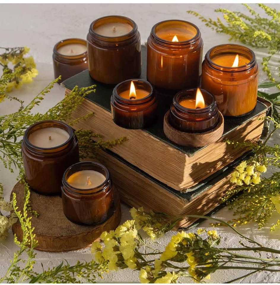 4oz Amber Glass Jars with Lids,12 Pack Empty Cosmetic Containers with Inner Liners and Black Lids,