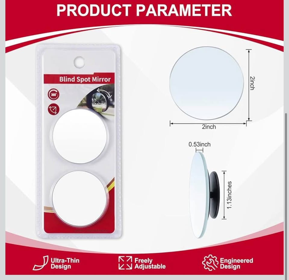 LivTee Blind Spot Mirror, 2" Round HD Glass Frameless Convex Rear View Mirrors Exterior Accessories