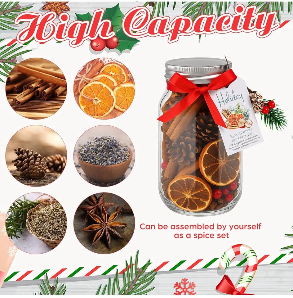 Threehoney 9 Sets Christmas Glass Mason Jars Orange Stovetop Cinnamon Potpourri Storage Include Maso