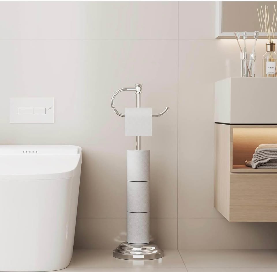 Toilet Paper Holder Free Standing Bathroom Toilet Tissue Holder Stand for Floor Toilet Paper Roll Ho
