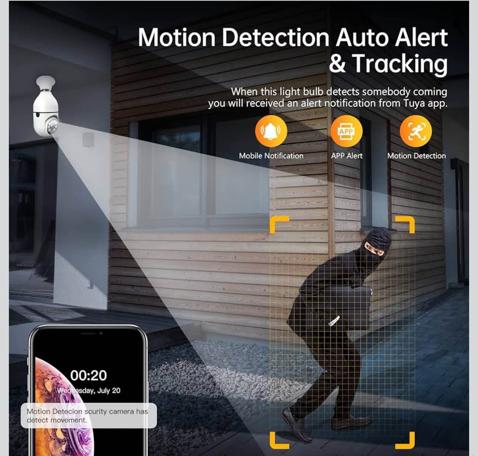 Camcamp Light Bulb Security Camera, HD 1080P Wireless WiFi Outdoor Security Cameraswith Smart Motion