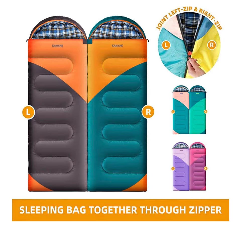 Outdoor Rectangular Sleeping Bag, Splicable Sleeping Bag with Anti-snag Zippers, Camping