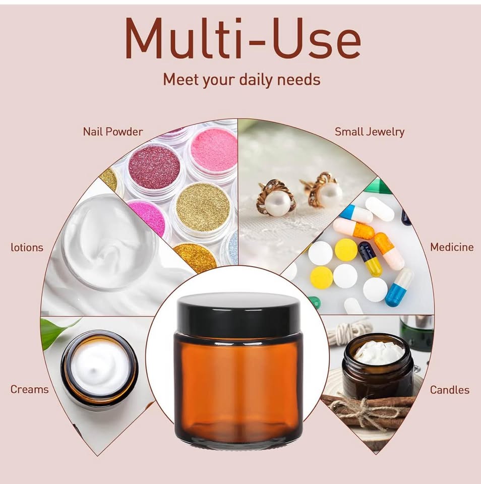 4oz Amber Glass Jars with Lids,12 Pack Empty Cosmetic Containers with Inner Liners and Black Lids,