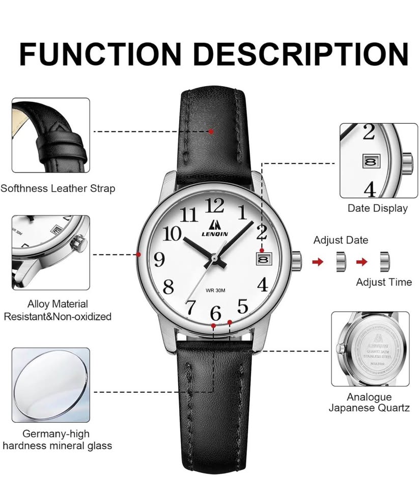 Ladies Watches, Analog Quartz Watches for Women, Waterproof Women's Wrist Watches with Leather Strap