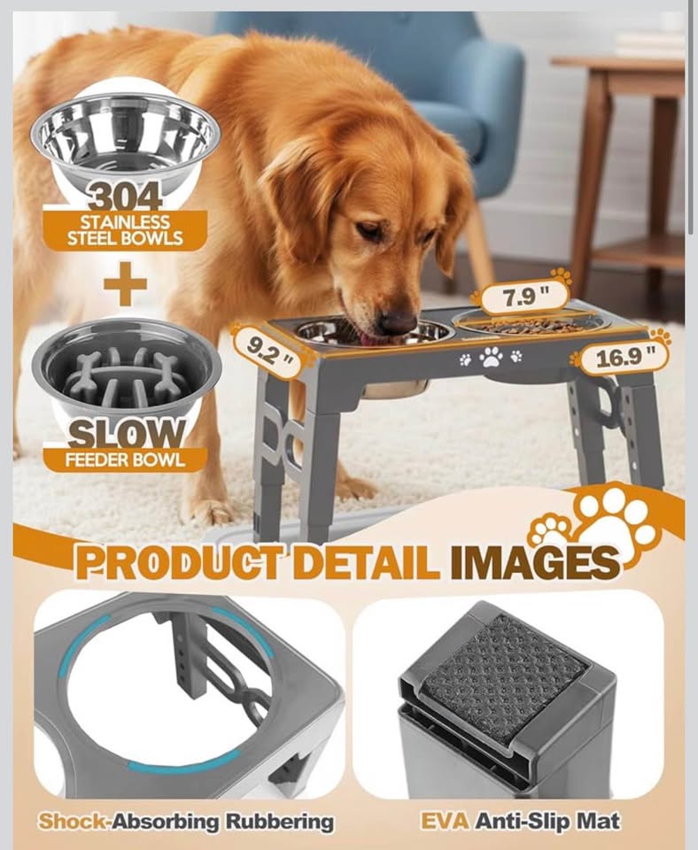 Elevated Dog Bowls with Stand, Raised Dog Bowl Set with 1 Thick Stainless Steel Dog Food Bowls & 1 S