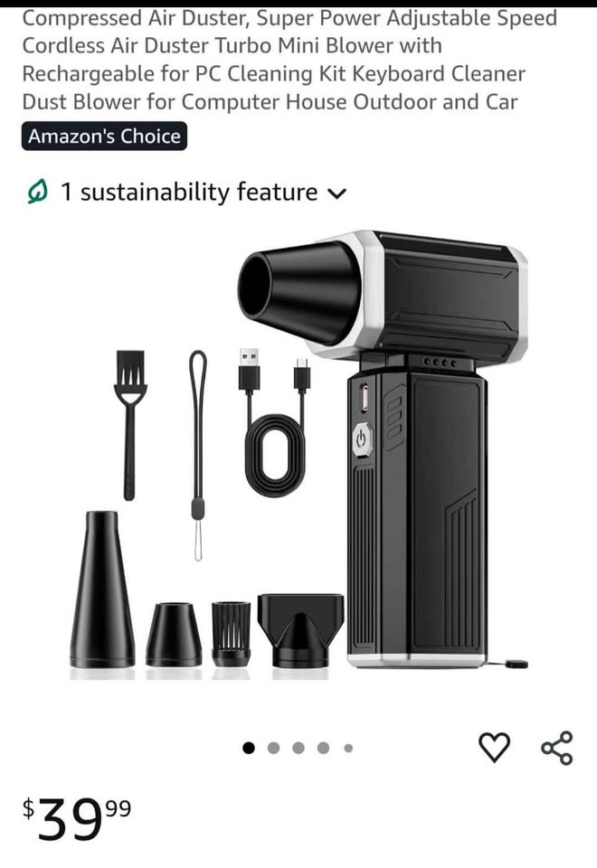 Compressed Air Duster, Super Power Adjustable Speed Cordless Air Duster Turbo Mini Blower