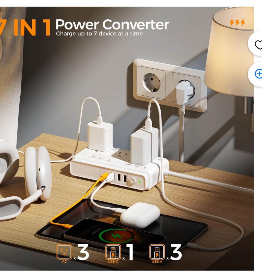 220V to 110V Voltage Converter,TrevoltyUniversal Travel Adapter with 4 USB Ports (1 USB C), 3 AC Soc