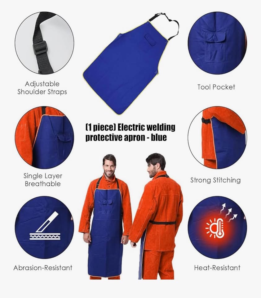 Heavy Duty Flame Resistant Welding Apron Adjustable Buckles Straps Chest Pocket for Metalworking and