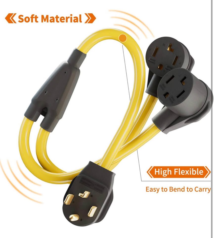 NEMA 14-30P to 2 NEMA 14-30R Dryer Y Splitter 3ft