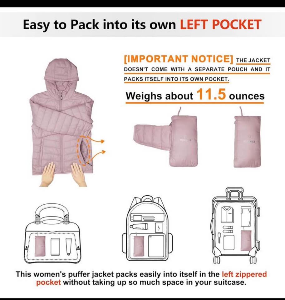 Outdoor Ventures Women's Pale Rosy Packable Puffer Jacket
