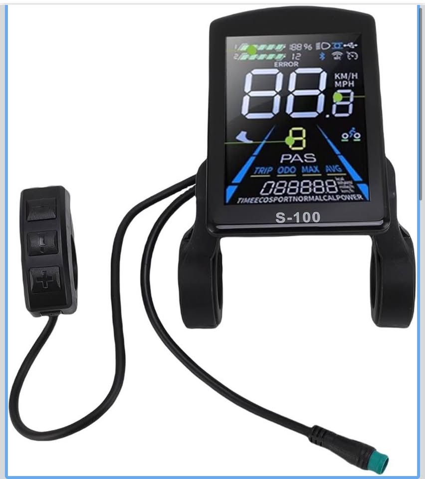 Electric Bike LCD Display, Color Screen with 5 Core Rainproof Cable for E Bike Scooter Dashboard, 22