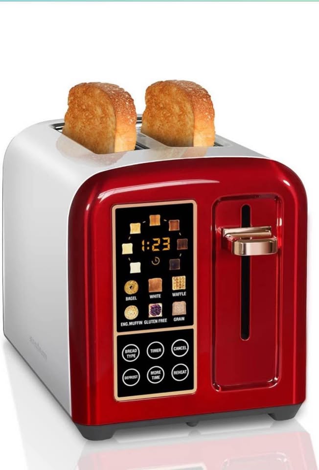 Red 2-Slice Toaster Wide Slots Digital Display