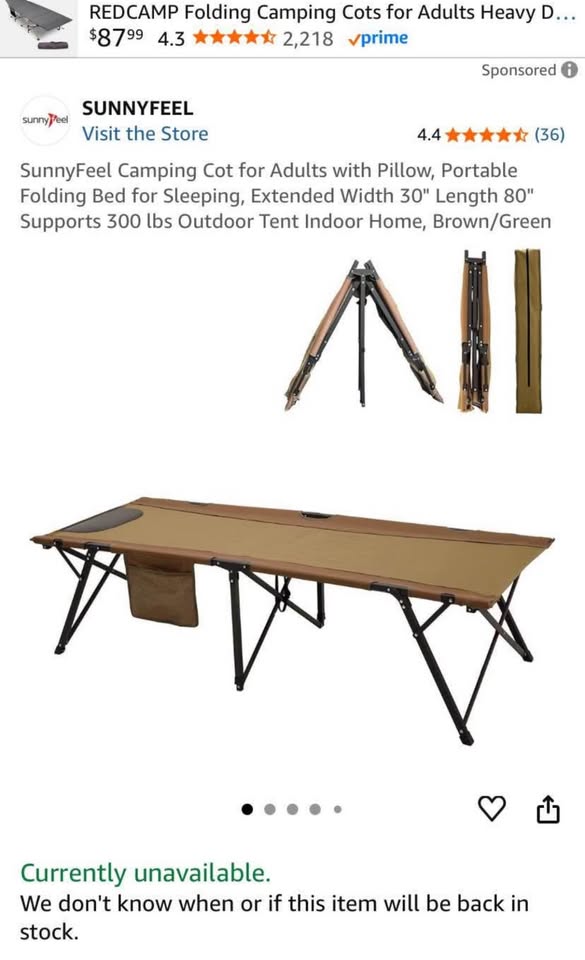 Brand new SunnyFeel 300 lb Camping Cot