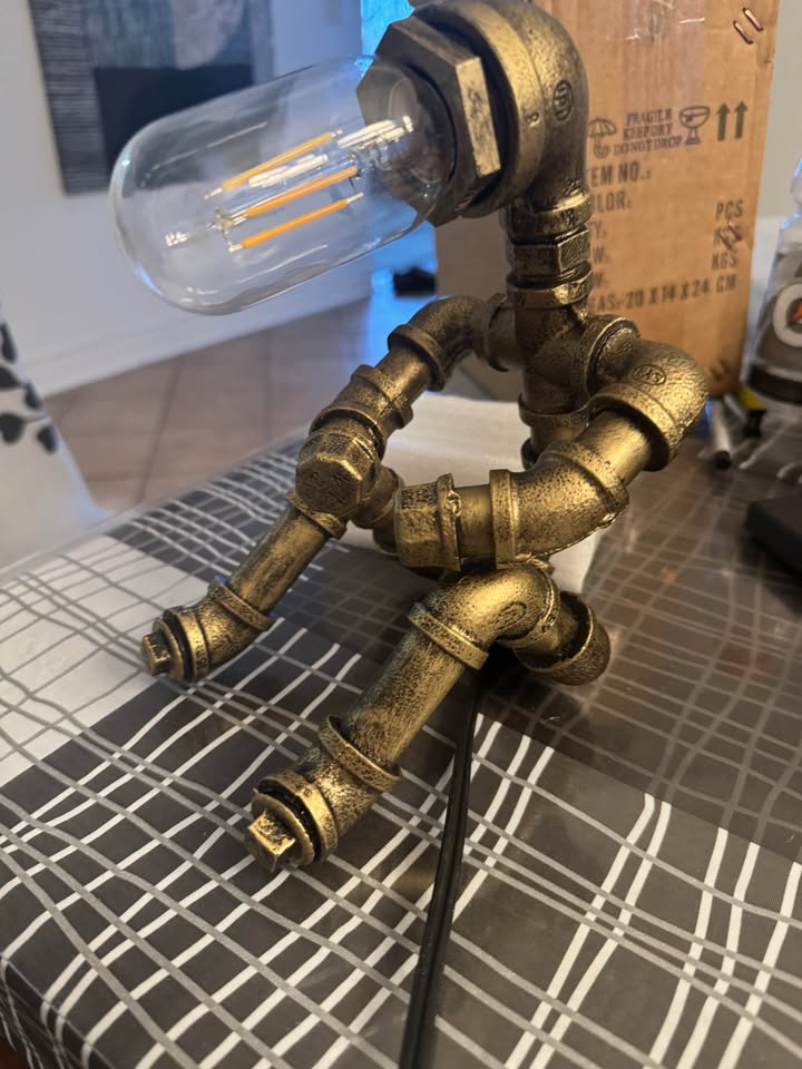 Industrial Pipe Robot Table Lamp Bronze Finish