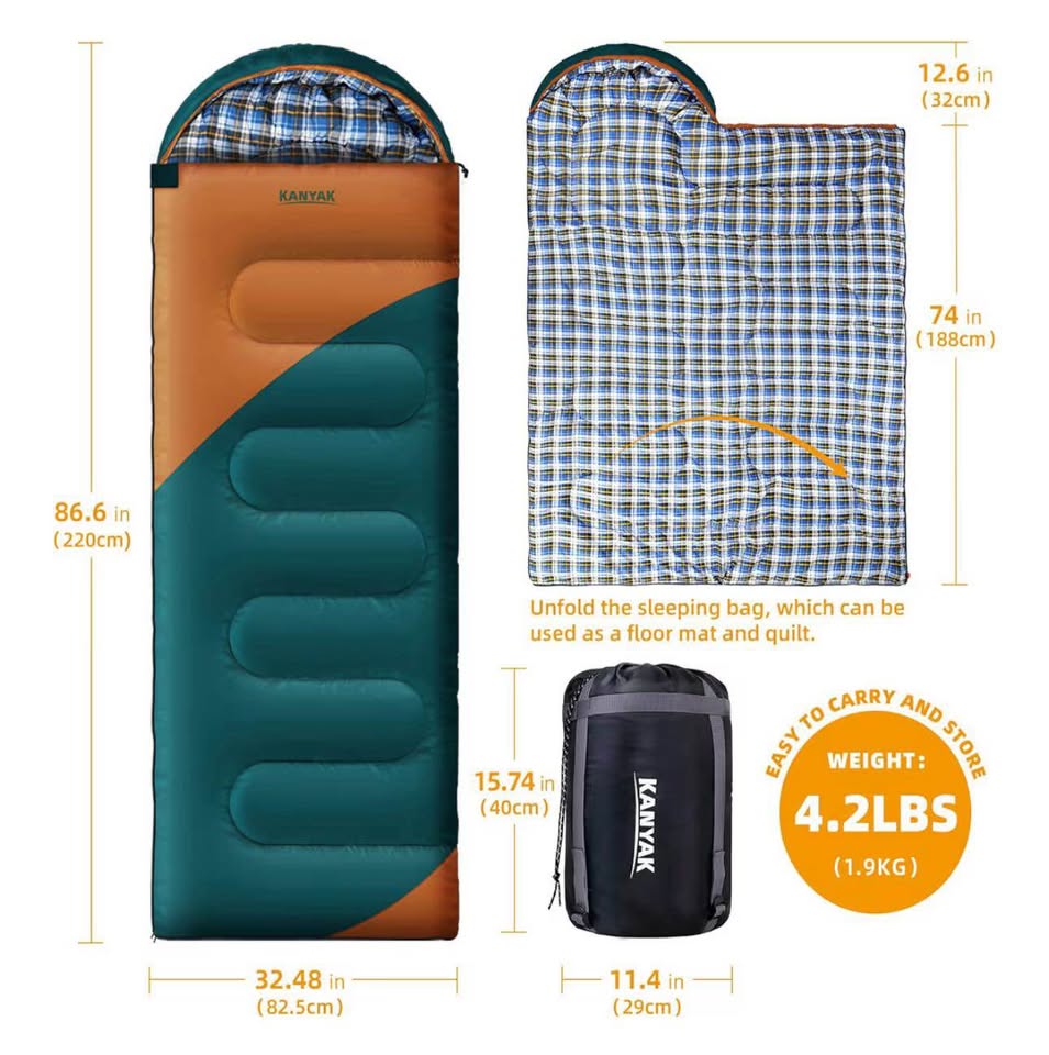 Outdoor Rectangular Sleeping Bag, Splicable Sleeping Bag with Anti-snag Zippers, Camping