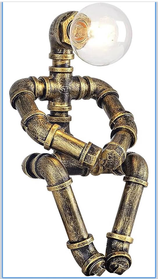 Industrial Pipe Robot Table Lamp Bronze Finish
