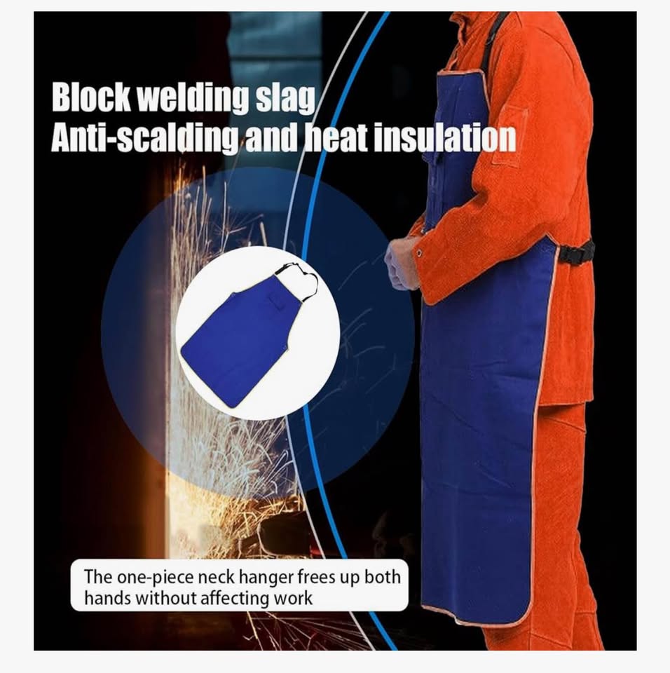 Heavy Duty Flame Resistant Welding Apron Adjustable Buckles Straps Chest Pocket for Metalworking and