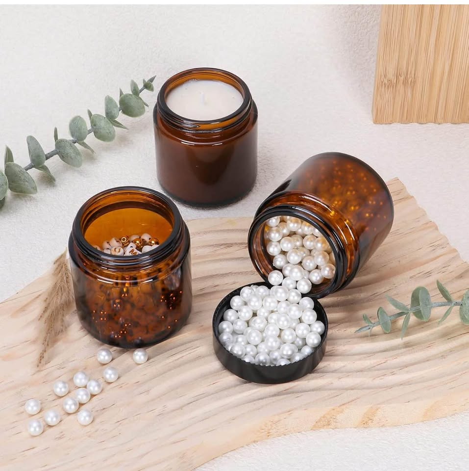 4oz Amber Glass Jars with Lids,12 Pack Empty Cosmetic Containers with Inner Liners and Black Lids,