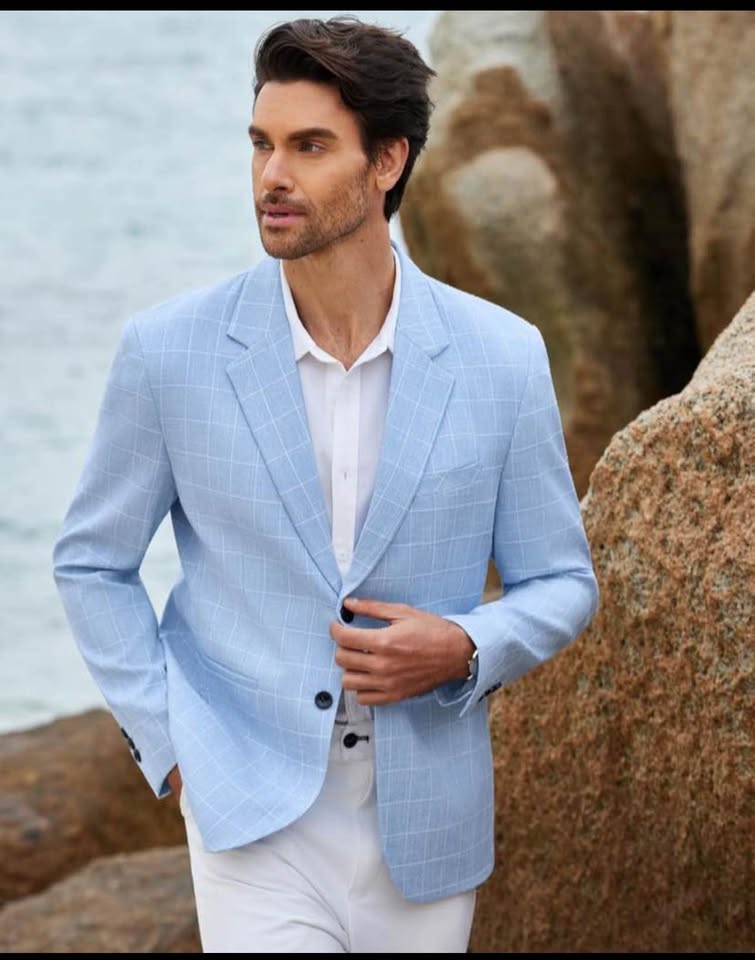 COOFANDY Light Blue Plaid Blazer