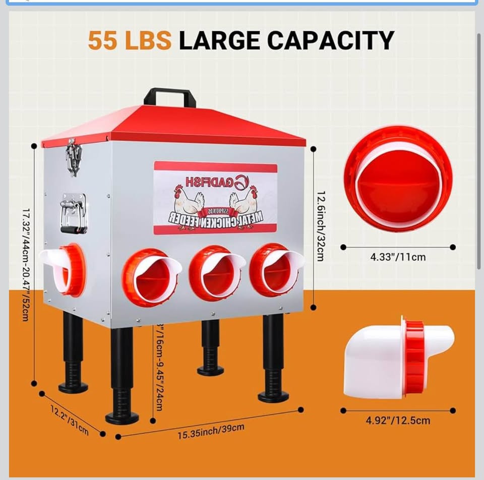 QADFISH 55 LBS Metal Chicken Feeder