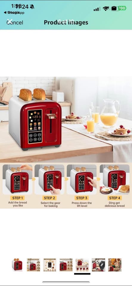 Red 2-Slice Toaster Wide Slots Digital Display