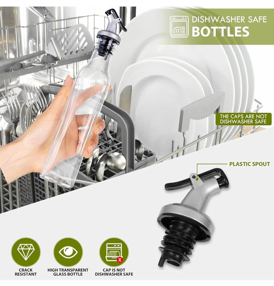 YEBODA 8oz Clear Glass Olive Oil Dispenser Bottles, and Vinegar Cruet Bottle Includes Pourers, Funne