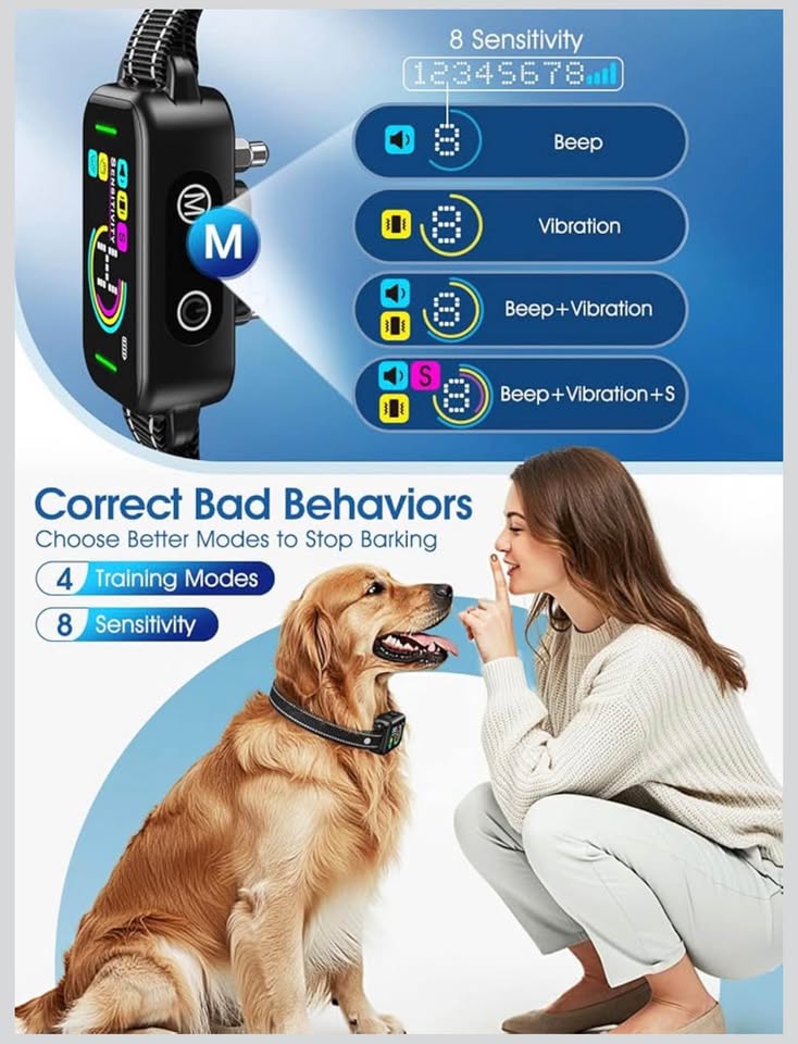 DINJOO Bark Collar, Dog Bark Collar for Large Medium Small Dogs,Smart Bark Collar,Rechargeable Anti