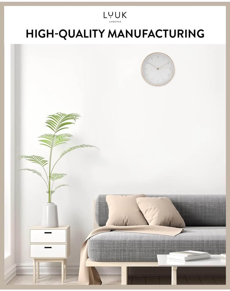 LUUK LIFESTYLE Silent Quartz Wall Clock 31 cm White Gold