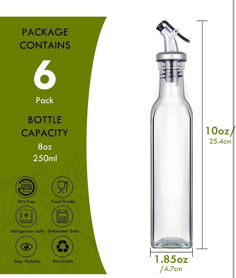 YEBODA 8oz Clear Glass Olive Oil Dispenser Bottles, and Vinegar Cruet Bottle Includes Pourers, Funne