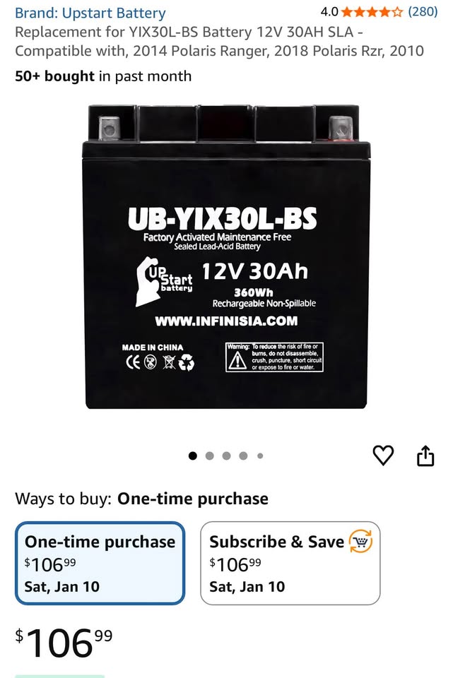 Replacement for YIX30L-BS Battery 12V 30AH SLA - Compatible with, 2014 Polaris Ranger, 2018 Polaris