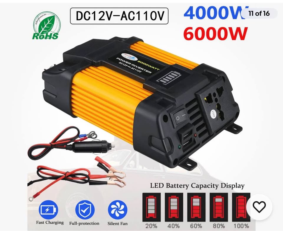 6000W Car Power Inverter 12V DC to 110V AC Power Sine Wave Converter Transformer